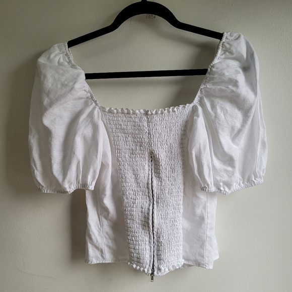 REFORMATION White Square Neck Puff Sleeves Linen Short Sleeves Top 10 - Picture 4 of 7